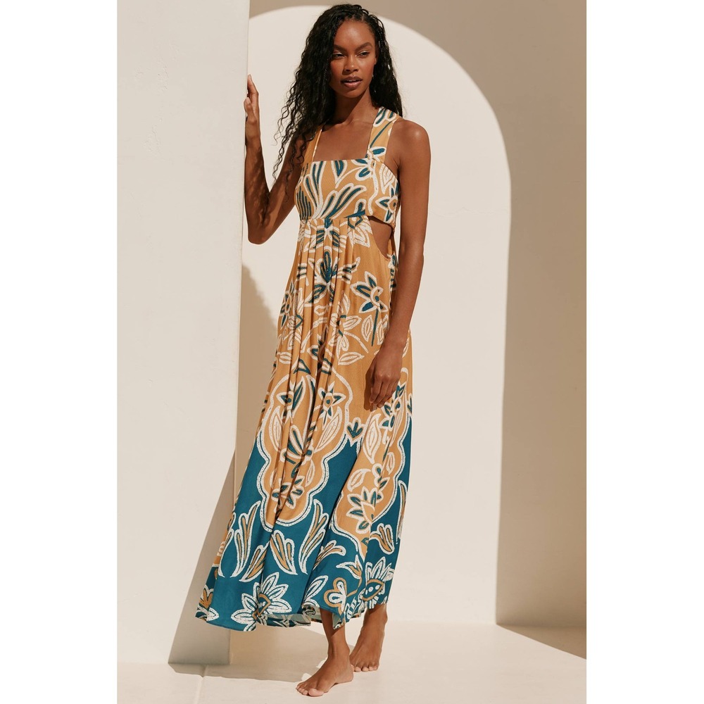 Celandine Anthropologie Floral Cutout Maxi Dress Boho Summer Resort Vacation, L